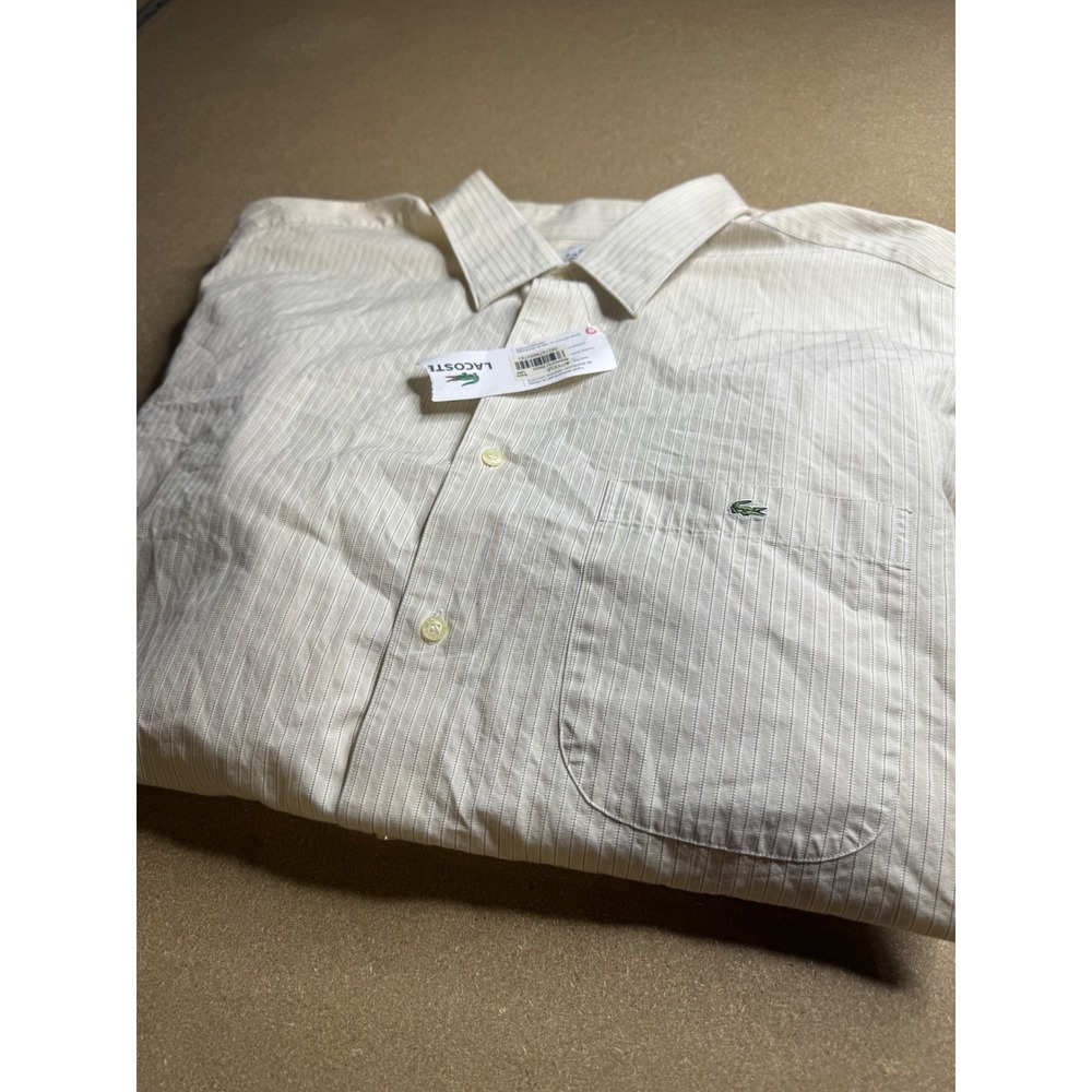 Lacoste Mens 3XL Pinstripe Button Down Shirt Beige White Cotton CH4325 NWT